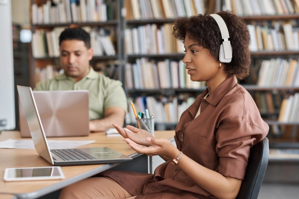 Student studying foreign language online